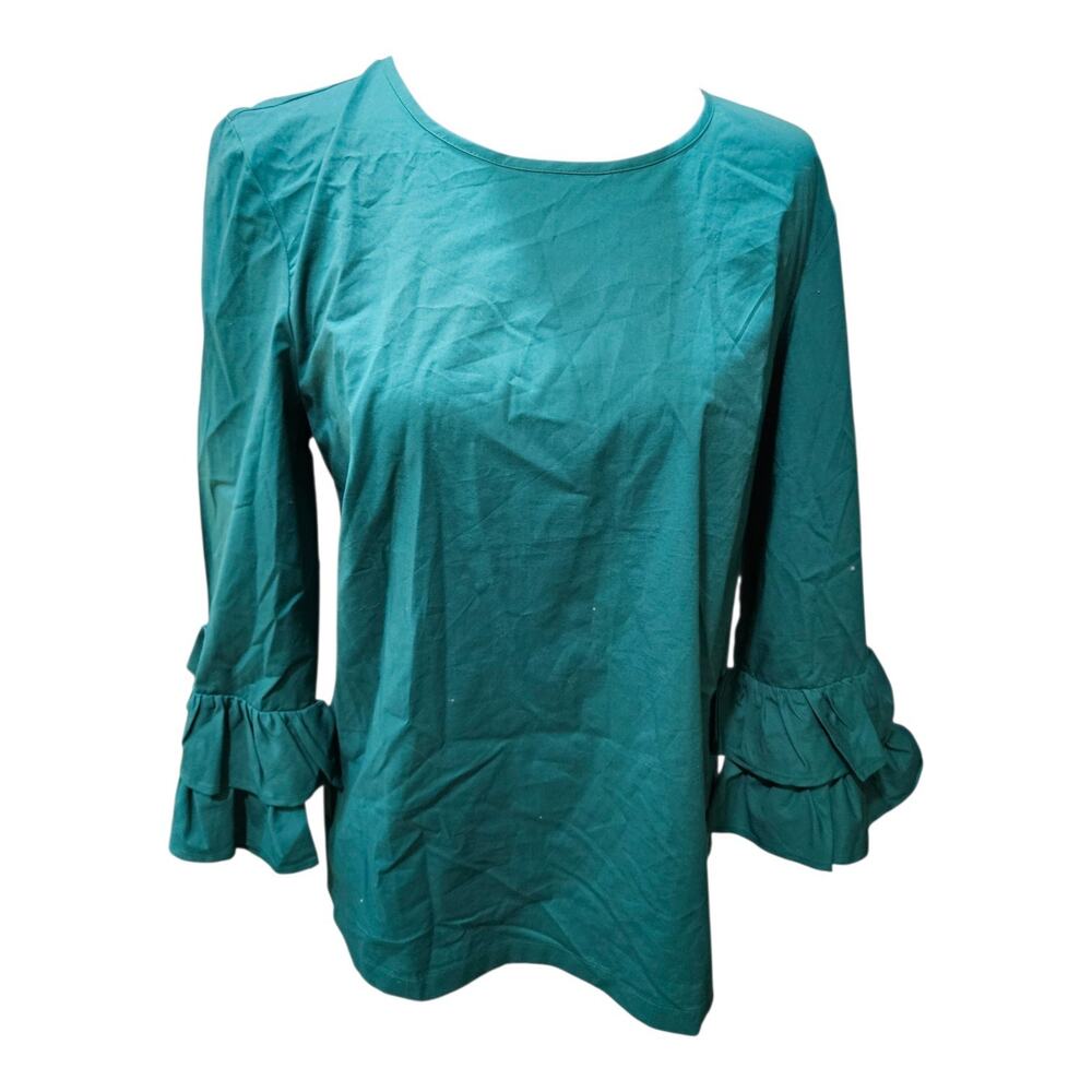 NWT J.Crew Tiered Bell Ruffle Sleeve Top Forest Green Poplin G7561 Size 6